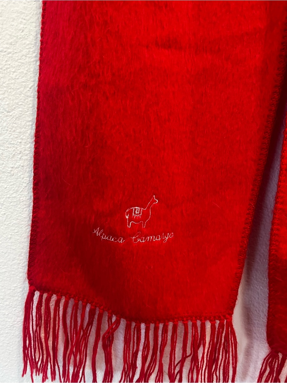 Alpaca Camargo Red Scarf Fringed Soft Embroidered‎